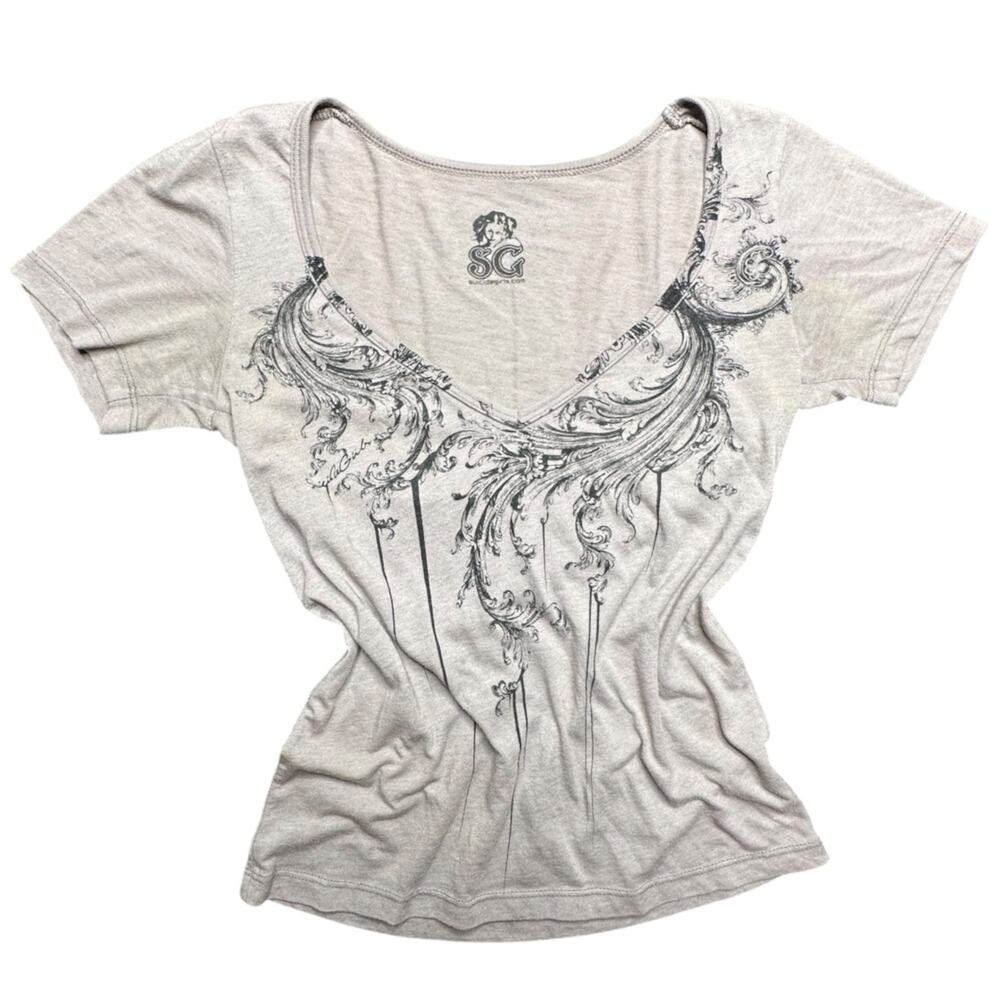 Vintage Y2K SuicideGirls SG Tattoo Graphic Deep V-Neck Tee